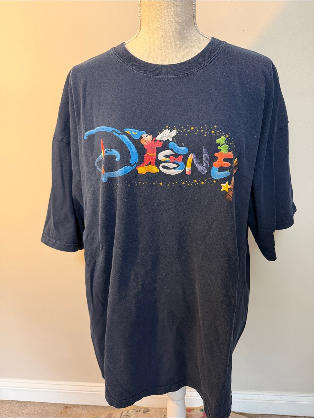 Vintage Disney Store Sorcerer Mickey Spell Out Tee Colorful Character Graphic